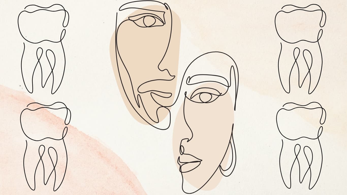 Line art of two faces and four teeth, from the Dr. Chetty R practice website
